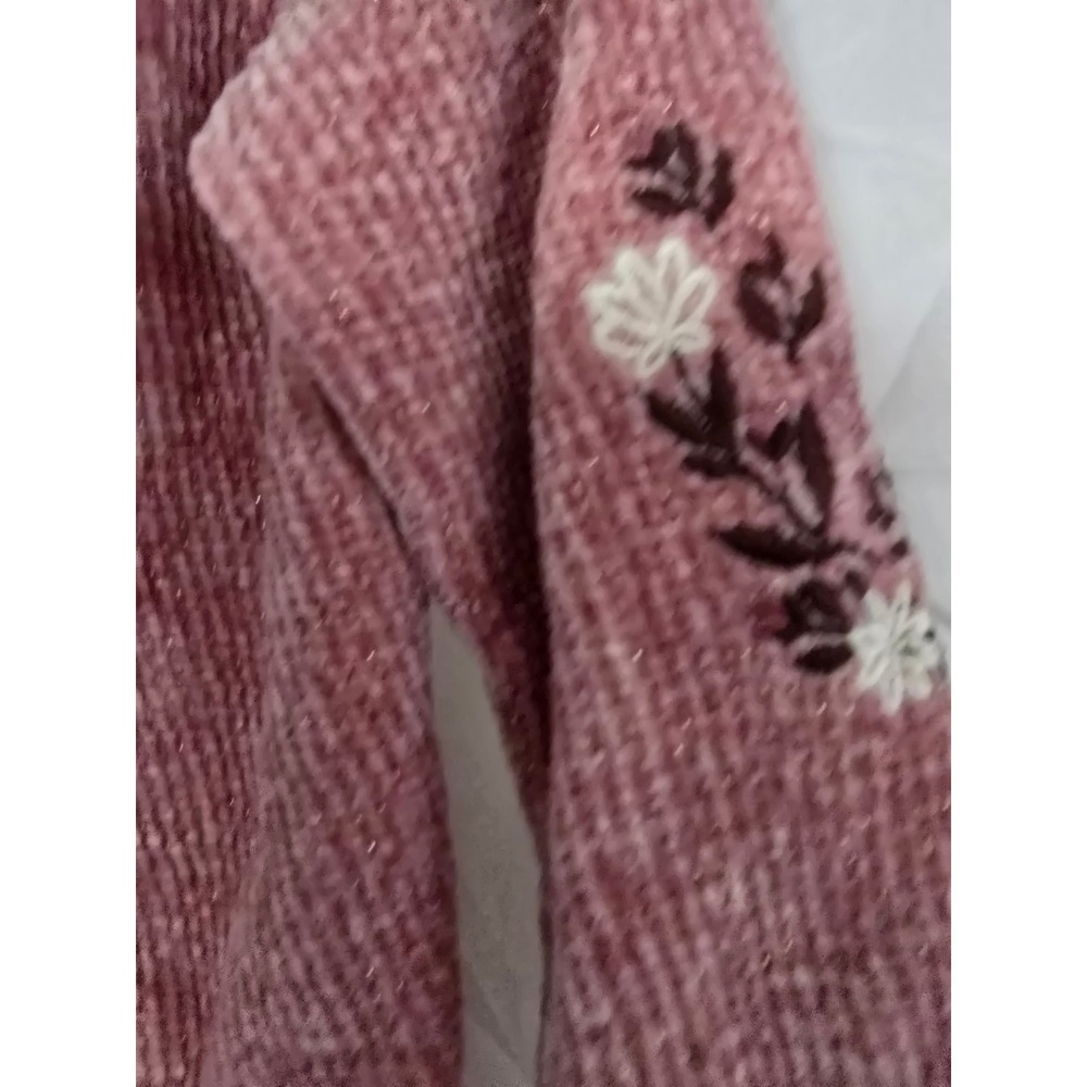 Nicole Miller New York Kids Pink Chenille Floral Embroidered Sweater Size 2T - Picture 4 of 7